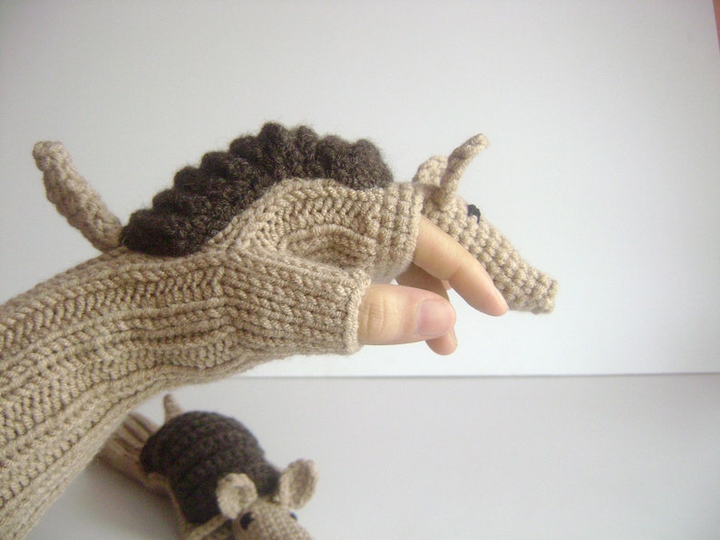 Long fingerless glove, Crochet armadillo Winter Glove, Arm warmers, Animal glove, Hand Puppet Gift, Hand Knit Wool Glove, Winter Gift Adult image 2