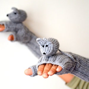 Animal Mittens Etsy' Pick, Knit Mice Gloves, Hand Puppet , Animal Finger, Half Mitts Touchscreen, Winter Fingerless Men, Xmas Gift For Her image 2