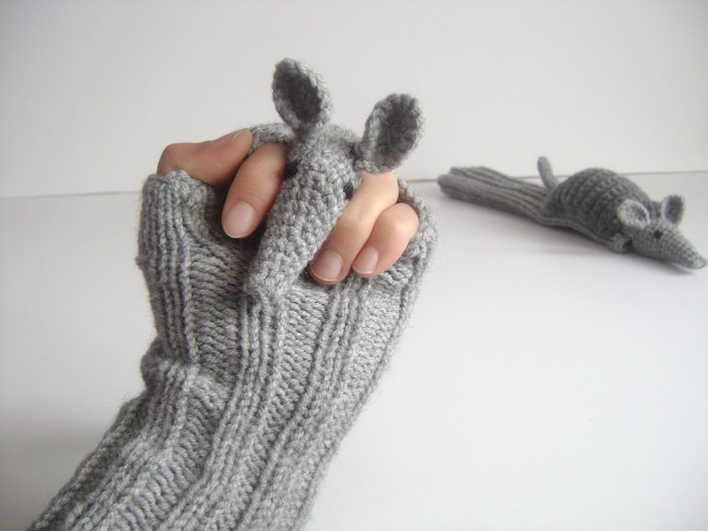 Etsy's Pick , Animal mittens Gantlet Knit Wool Winter Crochet Armadillo Gloves, Gray Long fingerless Arm Warmers, Touch Screen Gift Children image 4