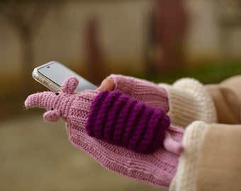 Etsy's Pick , Animal mittens Gantlet Knit Wool Winter Crochet Armadillo Gloves, Gray Long fingerless Arm Warmers, Touch Screen Gift Children