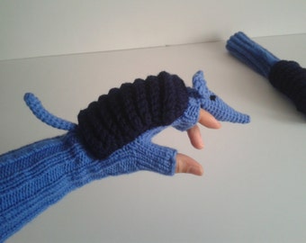 Armadillo Knit Glove, Gray Arm Warmers, Unisex Fingerless, Arm Cuffs Glove, Wrist Warmers Glove, Animal Glove, Birthday Gift For Children