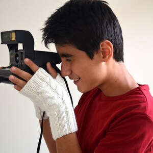 Knit Men Fingerless Gloves ,Wool and braid knit Gloves , Winter White Accessories , Hand Knit glove , Unique birthday gift ,