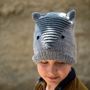 Armadillo Knit Glove Hat Set, Wild Animal Lover, Knit Wool Winter Zoo Party, Crochet Ant Eater, Gray Long Fingerless,  Christmas Gift