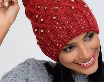 Hat With Pearls Braids Pom Pom Beanie | Warm Winter Luxe  display picture 2