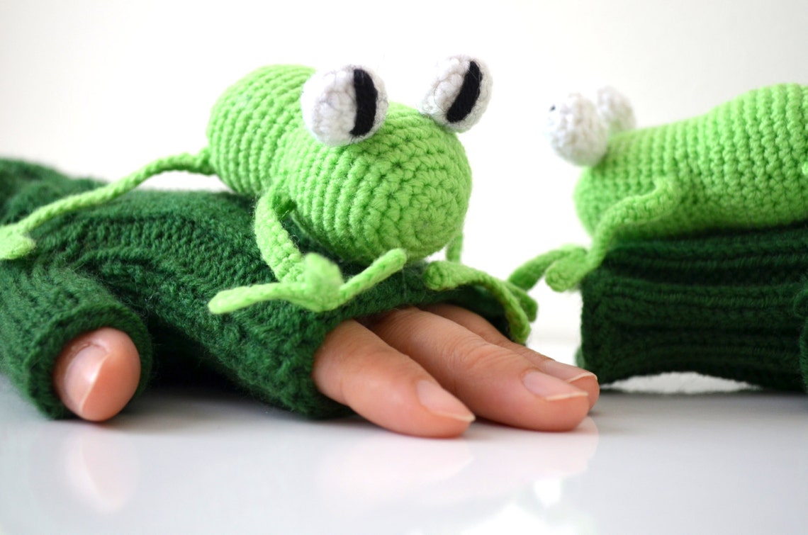Knitted Frog Gloves Winter warm glove Wool Fingerless Etsy