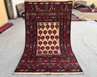 Maliki soumak kelimtapijt van 4 x 6 ft – Tribal platgeweven wollen loper – handgeweven woondecoratie in geometrische Kaukasische stijl - woonkamer, slaapkamerinrichting