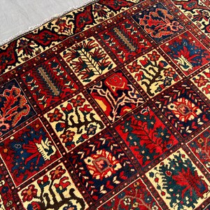 Rare Vintage Afghan Garden Panel Rug 4x9 ft – Colorful Patchwork Floral Carpet – Bakhtiari Style Handmade Wool Area Rug - Living Room Rug image 5