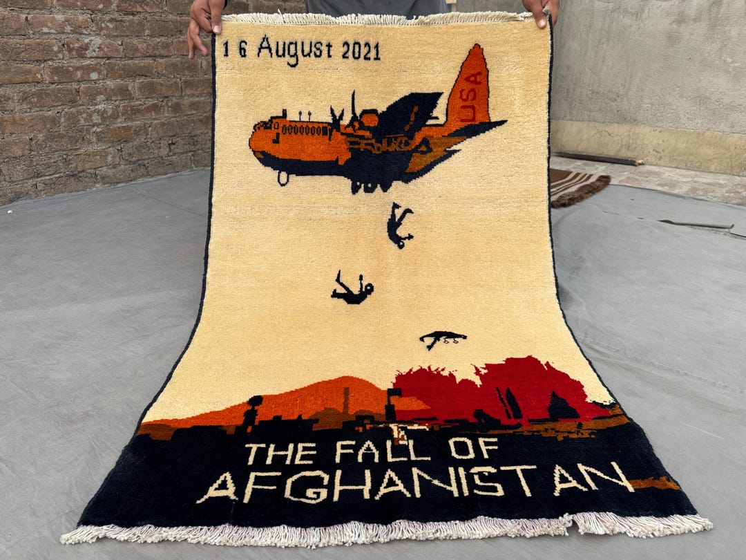 Vfw Rugs 3x4 Ft Rare Afghan Handmade War Rug - Pictorial Design the Fall of ...