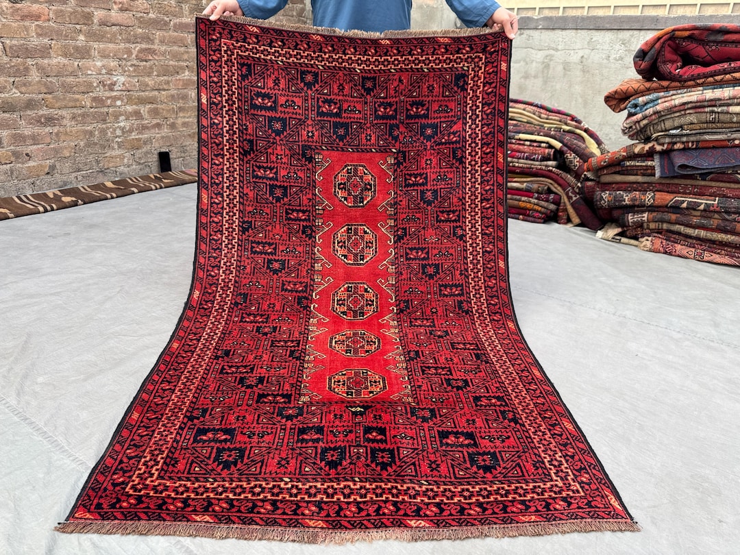 Moari Rug 3x6 Ft Vintage Turkmen Maori Gul Wool Rug – Bold Tribal Geometric ...
