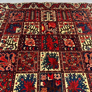 Rare Vintage Afghan Garden Panel Rug 4x9 ft – Colorful Patchwork Floral Carpet – Bakhtiari Style Handmade Wool Area Rug - Living Room Rug image 4