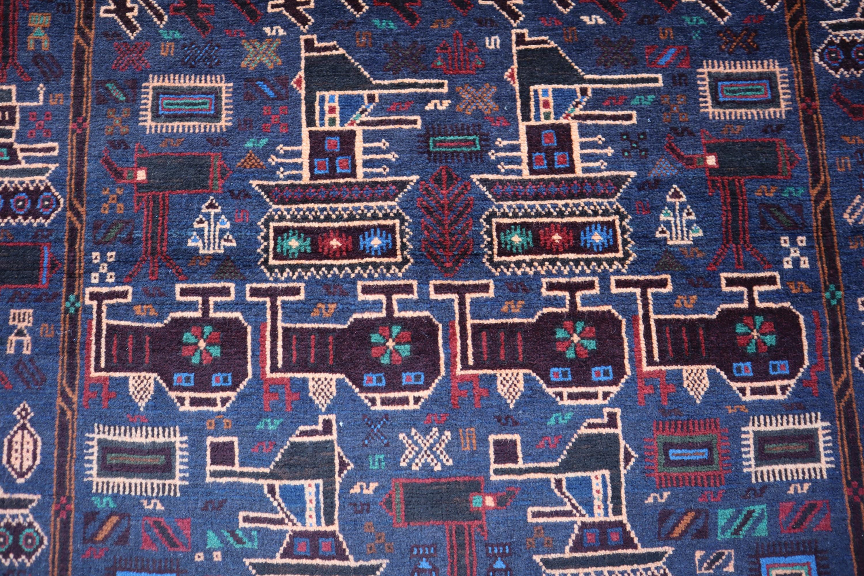 Tapis de guerre tribal afghan pictural doux pure laine noué à la main