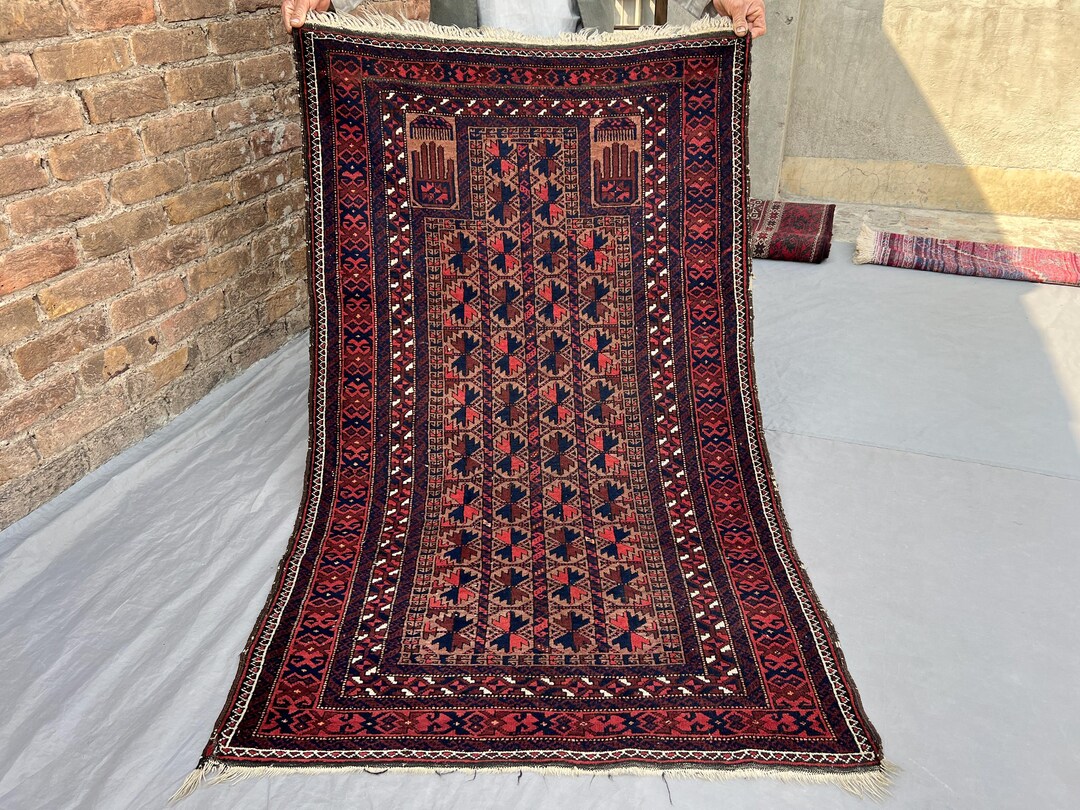 3x5 Ft Antique Baluchi Prayer Rug – Vintage Afghan Tribal Wool Carpet ...