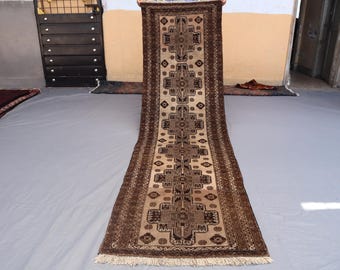 Alfombra baluchi única de 84 x 278 cm, afgana Kalaya, alfombra tribal vintage de lana hecha a mano, alfombra geométrica de terracota, decoración para recibidores y entradas.