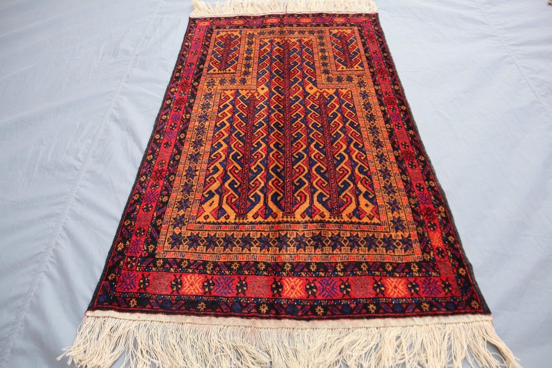 2x4 Vintage Afghan Baluchi Prayer Rug – Handmade Wool Tribal Carpet ...