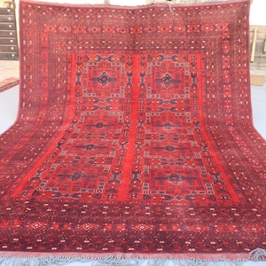 12x8 Afghan Antique Bokhara Rug, Turkmen Handmade Wool Rug, Oriental Vintage Rug, Red Tribal Rug, Bedroom-Living Room Rug,Dining Room Carpet