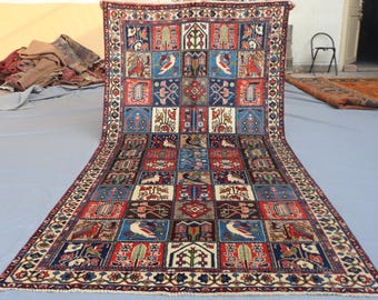 5x10 Afghan Bakhtiari Rug: Navy Blue Wool Pictorial Rug, Vintage Veg Dye