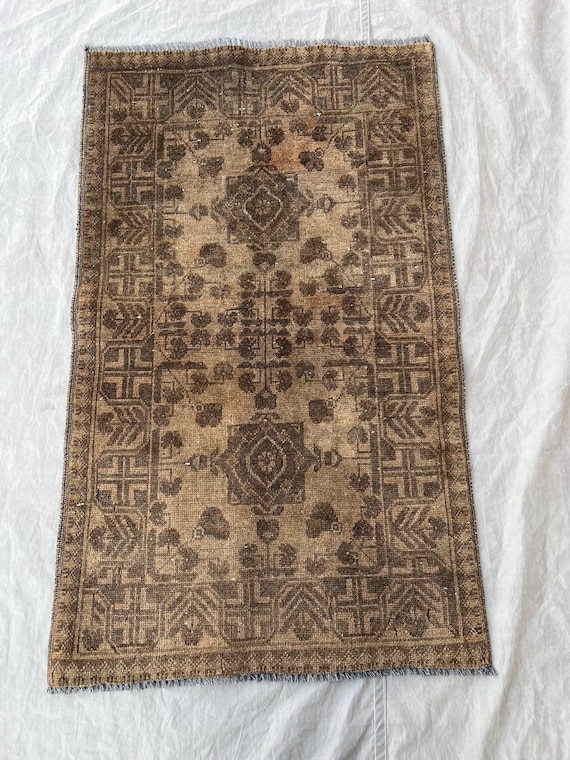 2.4x3.10 Afghan Vintage Rug, Tribal Handmade Wool Khal Mahmmadi Rug, Antique Turkmen Oriental Rug, 71x117 cm Bedroom Rug, Living Room Rug