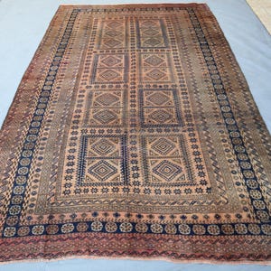 1920s Antique Rug, 12&#39;9x7&#39;10 Ft Handmade Terracotta Rug, Vintage Faded Fine Wool Rug, Oriental Baluchi Afghan Tribal Rug, Living Room Carpet