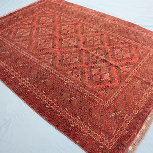 Red Bukhara Rug: 9x7 Vintage Afghan Wool Carpet