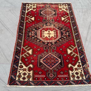 4x7 Ft Antique Caucasian Design Afghan Wool Rug - Bold Geometric Medallion Pattern - Turkish Style Rug - Oriental Rug, Kitchen Rug