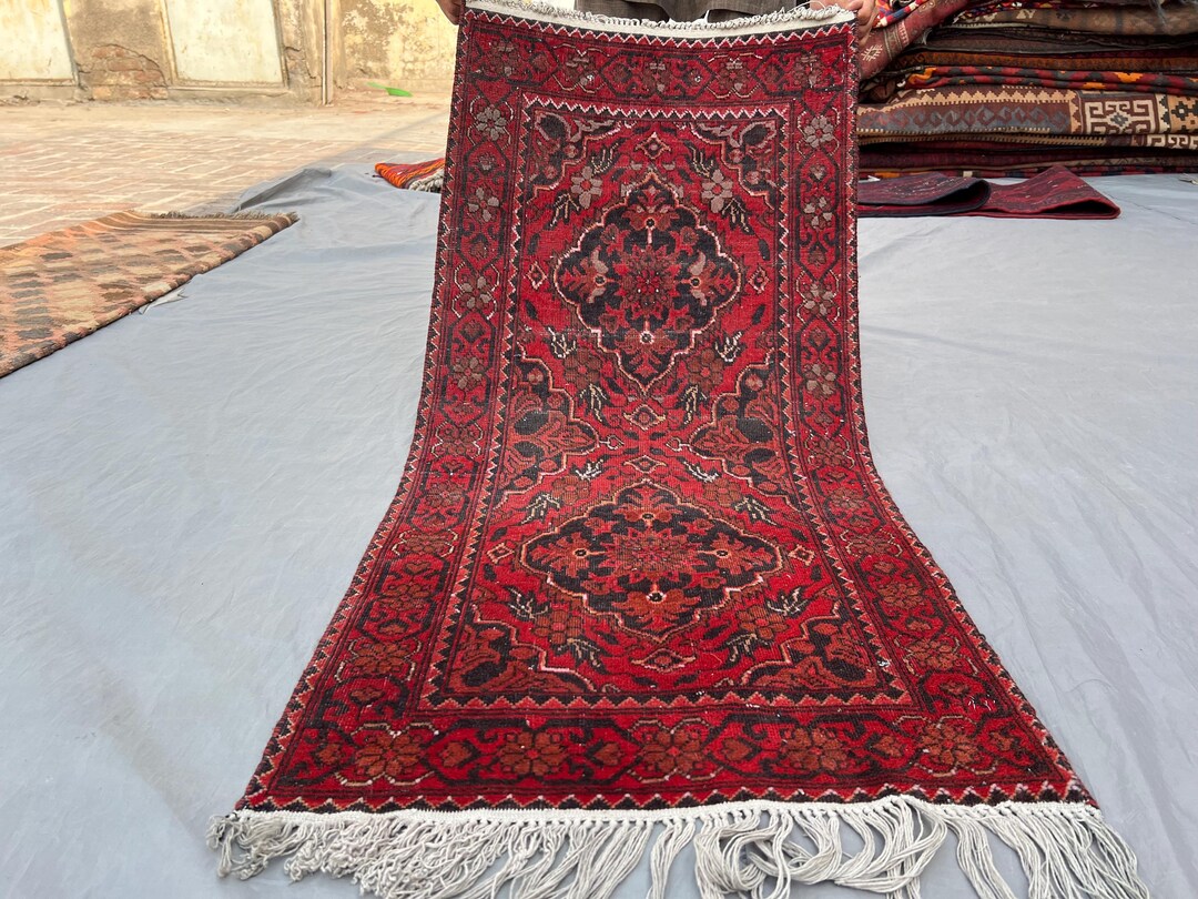 Rebrwon Traditional Rug Refined Afghan Floral Medallion Wool Rug – 2x4 Ft Vintage Red & Brown ...
