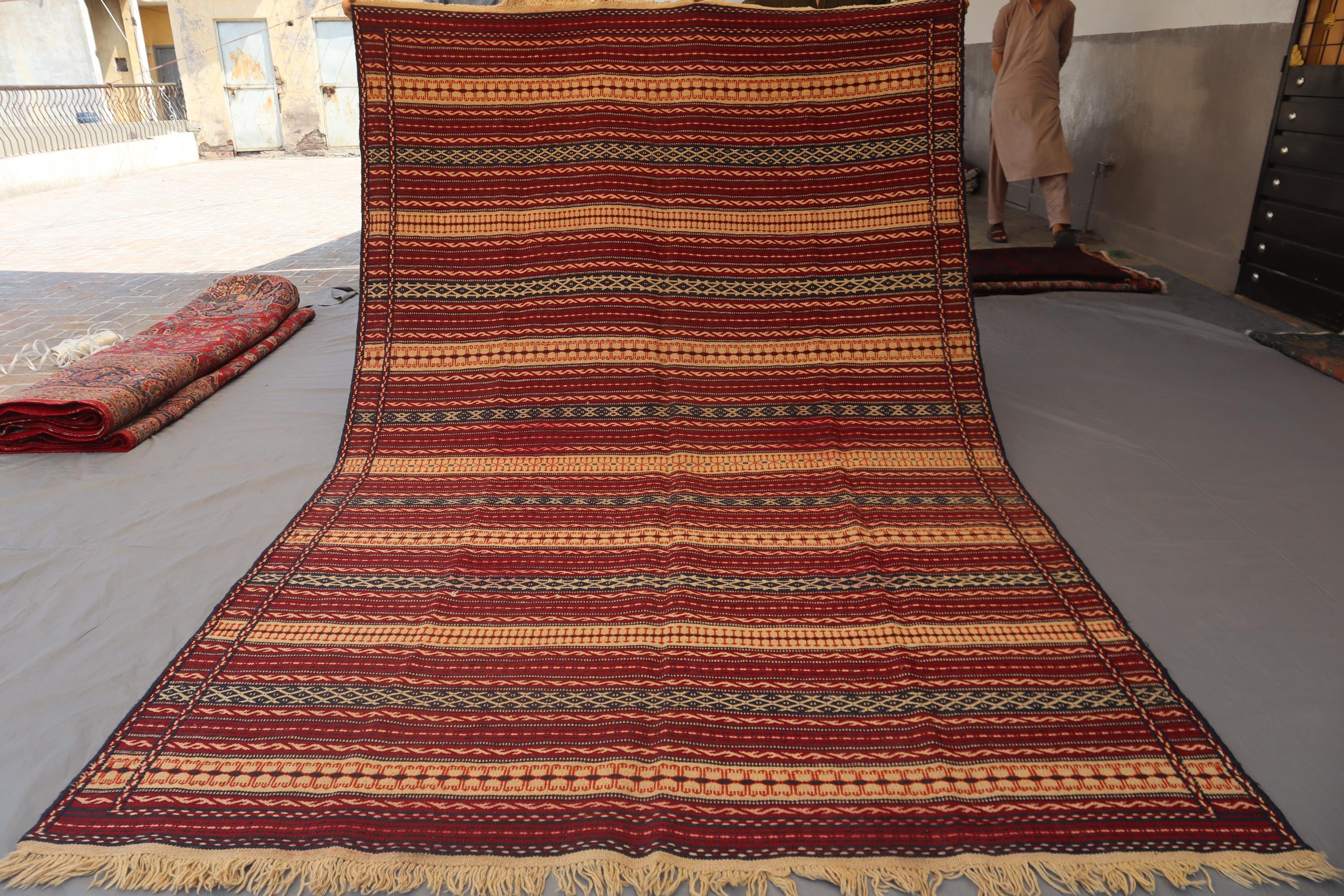 Vintage Afghan Kilim Rug - 7x10 - Red Geometric Tribal Wool - Etsy