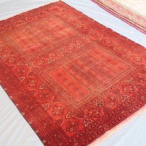 200x150 Hochwertiger Turkmenischer Teppich - Afghanischer Handgeknüpfter Wollteppich - Geometrischer Weicher Flor Roter Teppich - Traditioneller Stammesteppich - Schlafzimmer