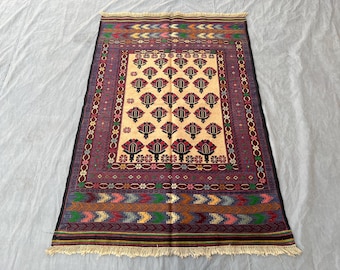 ヴィンテージ アフガニスタン スマック キリム ラグ：手織りウール