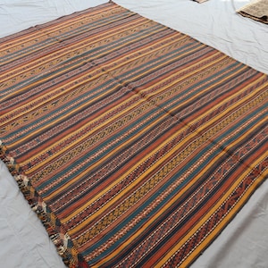 7x9 ft Afghan Kilim Rug, Vintage HandKnotted Wool Area Rug,Oriental Turkmen Flatweave Striped Rug, Tribal Antique Carpet, Bedroom-Office Rug