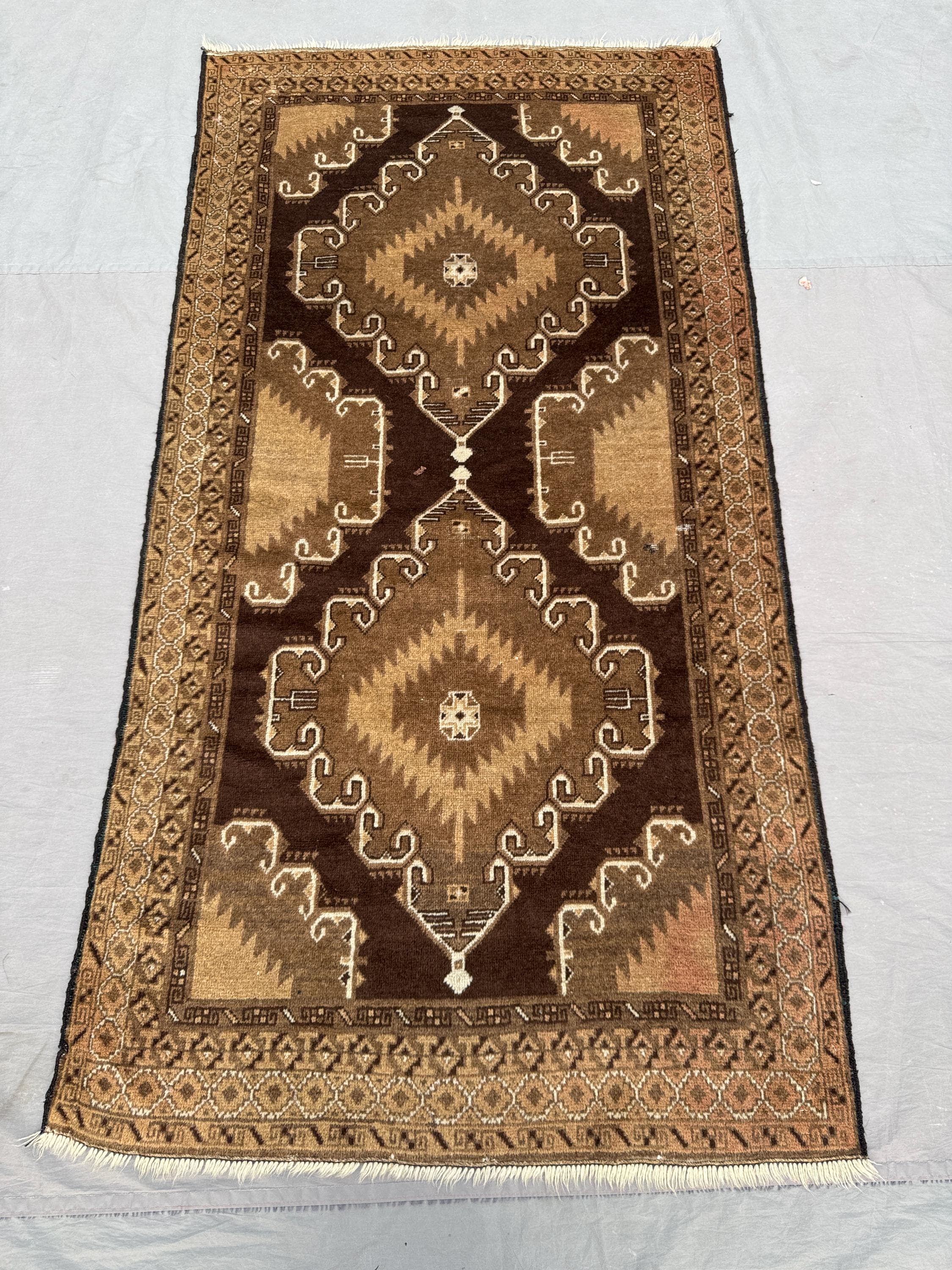 玄関マット Vintage Tribal Rug Vintage Baluchi Tribal Medallion Rug 4x7 Ft, Handmade Wool Nomadic