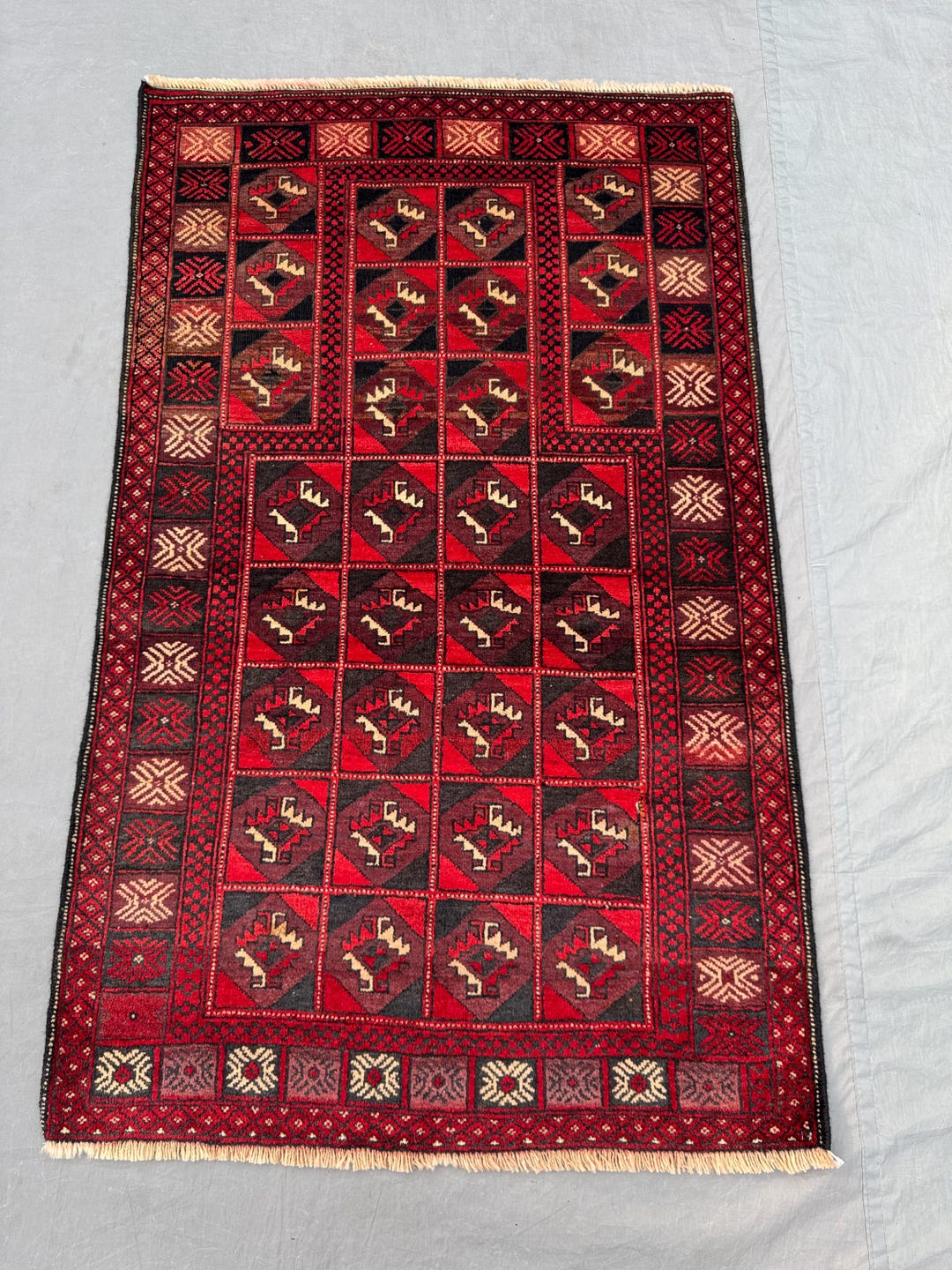 Rare Afghan Baluchi Prayer 3x5 Ft Rug - Mihrab Design, Red and Navy ...