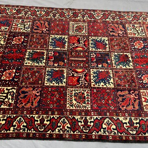 Rare Vintage Afghan Garden Panel Rug 4x9 ft – Colorful Patchwork Floral Carpet – Bakhtiari Style Handmade Wool Area Rug - Living Room Rug image 11