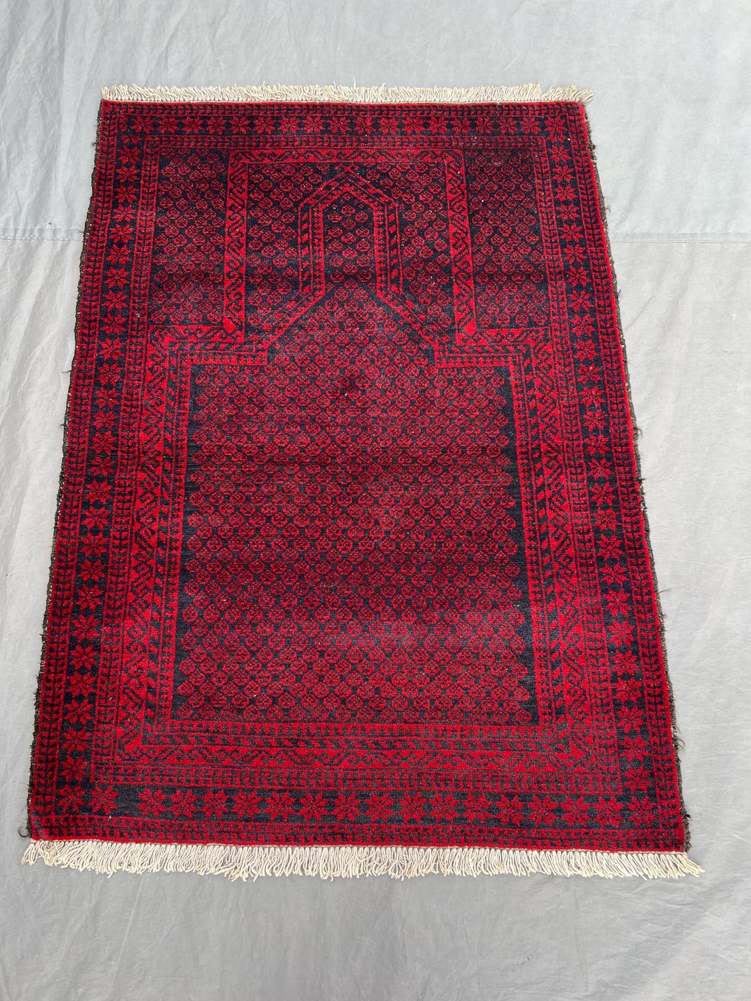 3x4 Ft Baluchi Prayer Rug - Deep Red Black Afghan Handmade Wool Carpet ...