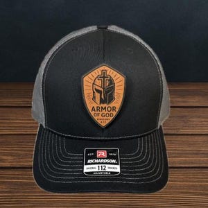 Christian Men’s Hat – Custom Leather Patch Hat – Ephesians 6:11 - Richardson 112 – Faith Apparel - Scripture - Bible Verse - Men&#39;s Gift