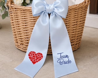 Custom Embroidery Satin Wreath Sash, Bridal Team Photo Prop, Flower Girl Basket Decor, Bridal Party Decor Satin Bow, Housewarming Gift