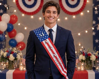 Personalized MAGA Satin Sash, Custom Printed Country Sash, Patriotic Event Accessories, USA Sash with Custom Text, Party Gifts for Them