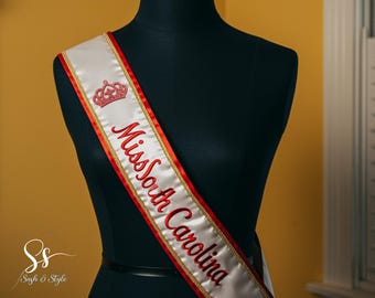 Personalized Embroidery Miss Teen Lace Sash, Personalized Sash, Your Text Sash, Bridesmaid Sash, Wedding Sash, Embroidery Pageant Lace Sash