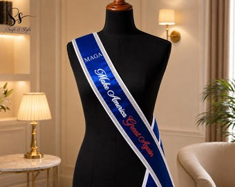 Personalized Embroidery MAGA Satin Sash, Patriotic American Pride Party Sash, Custom USA Event Accessories, Make America Great Again Gift