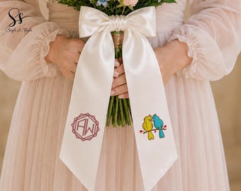 Personalized Satin Wreath Sash, Wedding Day Photo Prop, Flower Girl Bouquet Wreath Sash, Housewarming Gift, Personalized Gift, Gift For Her