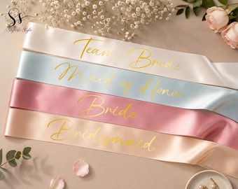 Personalized Bridal Party Matching Satin Ribbon Sash, Maid of Honor, Bridesmaid & Team Bride Sash, Your Text Sash, Bridesmaid Proposal Sash
