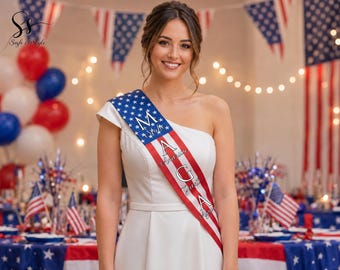 Custom MAGA Themed Satin Sash, Personalized Country Sash with Custom Text, Printed Political Party Sash, USA Event Wear, Gifts for Them
