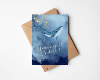 Printable Birthday Card – Whale Illustration – “Have a Magical Birthday” – Ocean Theme – Instant Download
