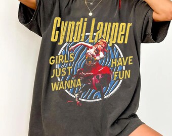 シンディ・ローパーのTシャツ、ヴィンテージのレアな白Tシャツ、1980