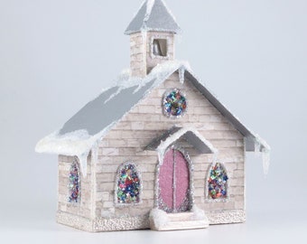Christmas Chapel Paper Glitter House Ornament