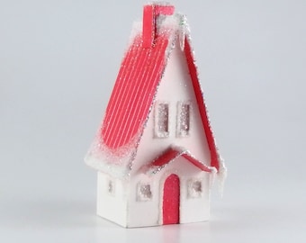 Storybook Cottage Paper Putz Glitter House Ornamant
