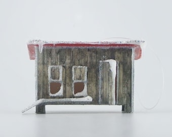 Chicken Coop Paper Glitter House Ornament