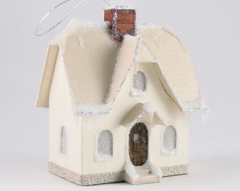 Clipped-Gable Cottage Paper Glitter House Ornament