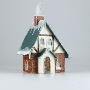 Tudor Revival Christmas village putz glitter house