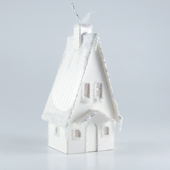 Storybook Cottage Paper Glitter House Ornamant