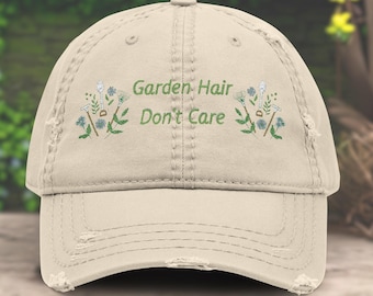 Hoed tuinhaar maakt niet uit | Grappige tuinhoed | Verontruste geborduurde tuinpet | Tuinmancadeau | Hoed plantenliefhebber | Tuinhumor